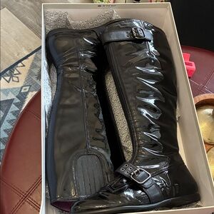 Taryn Rose Shiny Black Over the Knee Boots